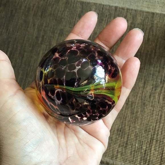 FINAL SALE Art Glass Hand Blown Swirl Purple and Green Round Ornament - Picture 4 of 5
